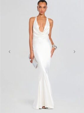 Retrofete Eve Ivory Satin Cowl-Neck Maxi Gown